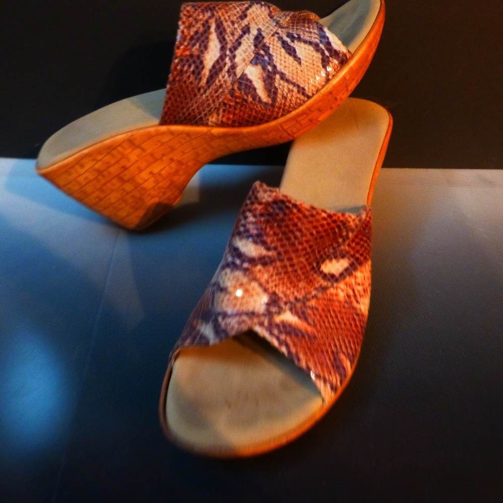 Snakeskin brown cork wedge sandals 3''heel italy